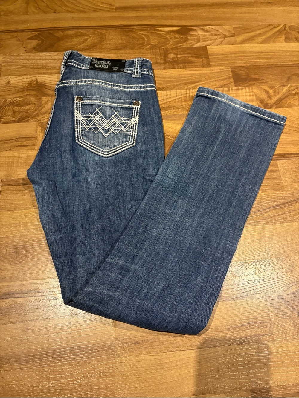 Rock & Roll Cowgirl Boyfriend Fit Jean Distressed Size 26 Flawed Logo